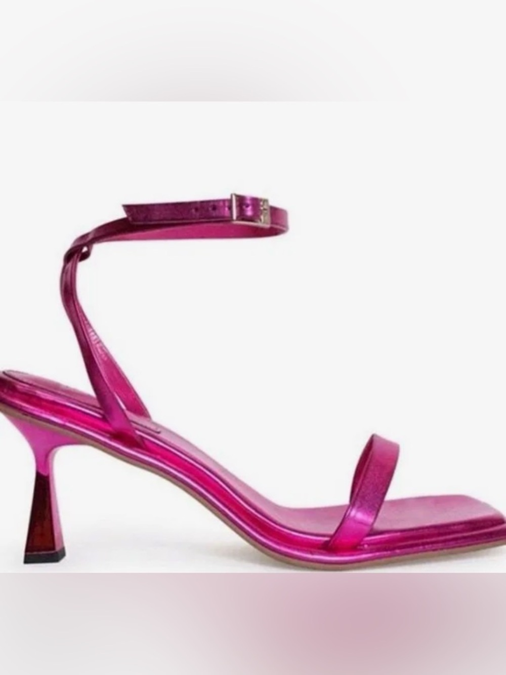 Shiny Fuchsia Ankle-Strap Kitten Heel Sandals